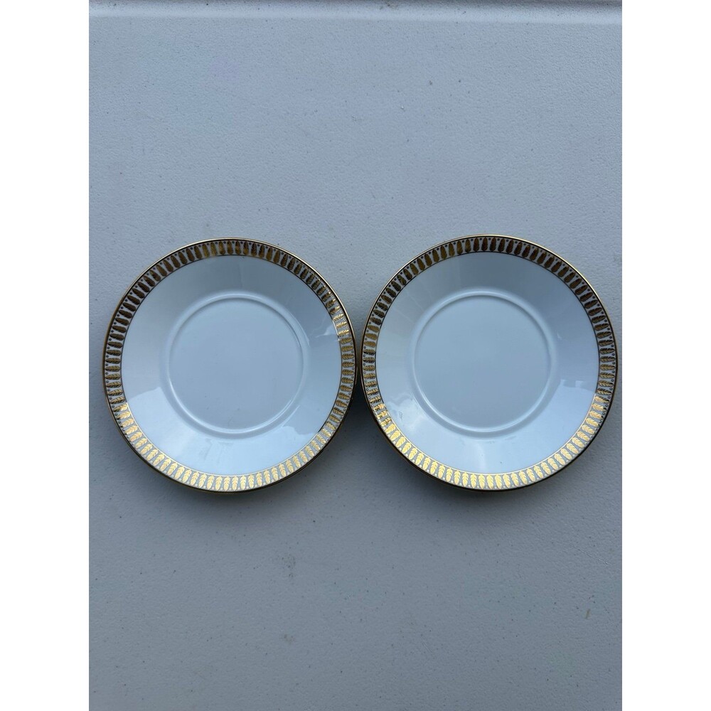 Set of 2 Vintage Haviland Limoges Plumes Gold Trim Bread Butter Plates 6.5"